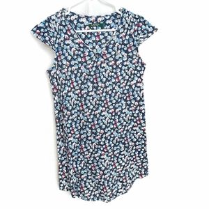 LAUREN RALPH LAUREN V-Neck Floral Flutter Sleeve Nightgown Pajama Dress Size S